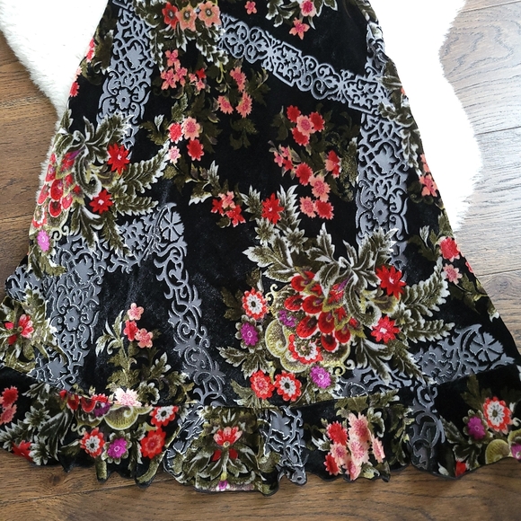 Vintage Betsey Johnson Dark Romance Floral Velvet Burnout Silk Slip Dress - Picture 7 of 9